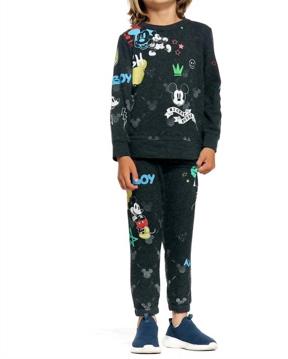 NEW CHASER mickey mash up hacci sweatshirt in black